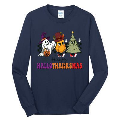 Halloween Thanksgiving Christmas Halloween Thanksgivi Happy Hallothanksmas Tall Long Sleeve T-Shirt