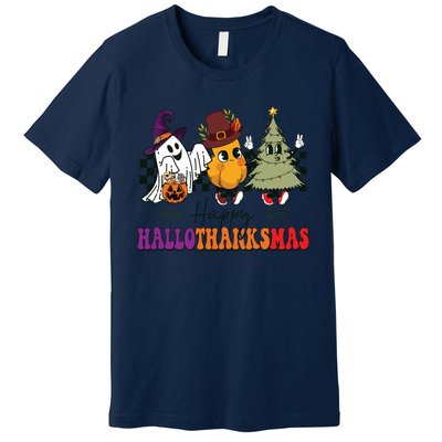 Halloween Thanksgiving Christmas Halloween Thanksgivi Happy Hallothanksmas Premium T-Shirt