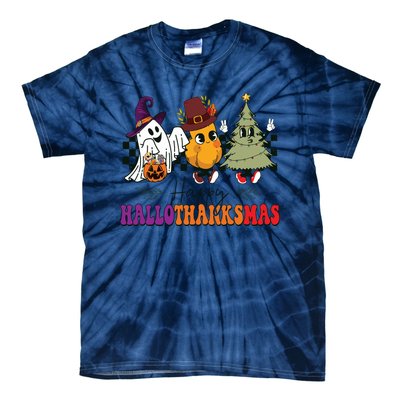 Halloween Thanksgiving Christmas Halloween Thanksgivi Happy Hallothanksmas Tie-Dye T-Shirt