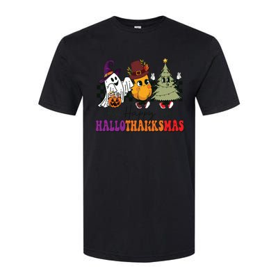 Halloween Thanksgiving Christmas Halloween Thanksgivi Happy Hallothanksmas Softstyle CVC T-Shirt