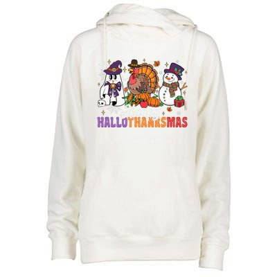 Halloween Thanksgiving Christmas Happy Hallothanksmas Womens Funnel Neck Pullover Hood