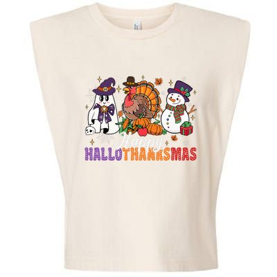 Halloween Thanksgiving Christmas Happy Hallothanksmas Garment-Dyed Women's Muscle Tee