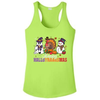 Halloween Thanksgiving Christmas Happy Hallothanksmas Ladies PosiCharge Competitor Racerback Tank