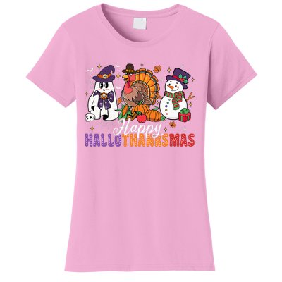 Halloween Thanksgiving Christmas Happy Hallothanksmas Women's T-Shirt