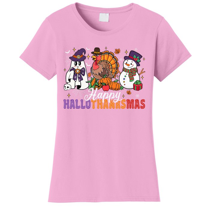 Halloween Thanksgiving Christmas Happy Hallothanksmas Women's T-Shirt