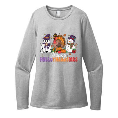 Halloween Thanksgiving Christmas Happy Hallothanksmas Womens CVC Long Sleeve Shirt