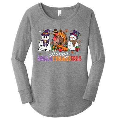 Halloween Thanksgiving Christmas Happy Hallothanksmas Women's Perfect Tri Tunic Long Sleeve Shirt