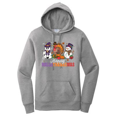 Halloween Thanksgiving Christmas Happy Hallothanksmas Women's Pullover Hoodie