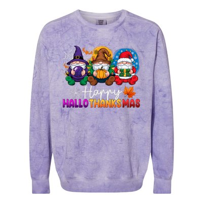 Halloween Thanksgiving Christmas Happy Hallothanksmas Gnomes Colorblast Crewneck Sweatshirt