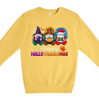 Halloween Thanksgiving Christmas Happy Hallothanksmas Gnomes Premium Crewneck Sweatshirt