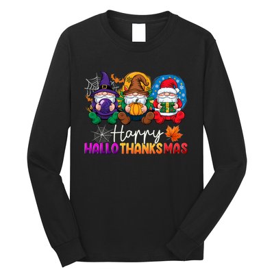 Halloween Thanksgiving Christmas Happy Hallothanksmas Gnomes Long Sleeve Shirt