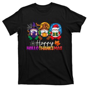 Halloween Thanksgiving Christmas Happy Hallothanksmas Gnomes T-Shirt