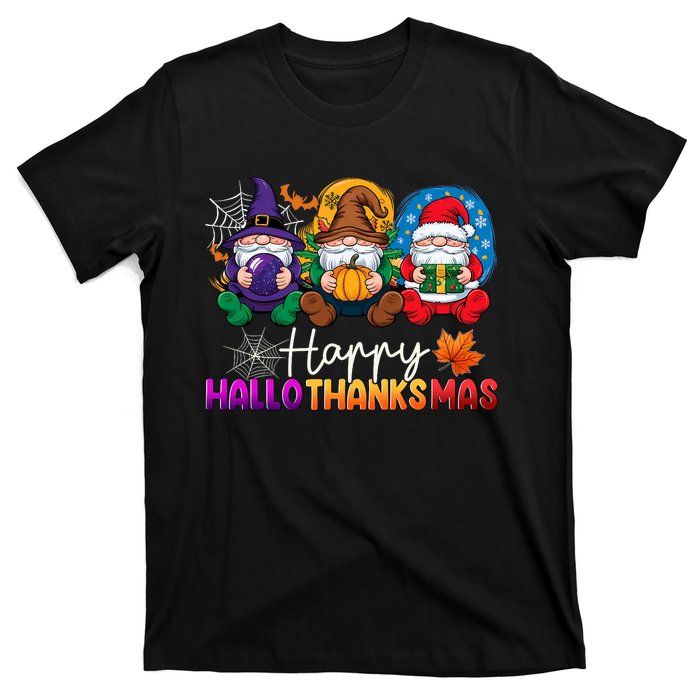 Halloween Thanksgiving Christmas Happy Hallothanksmas Gnomes T-Shirt