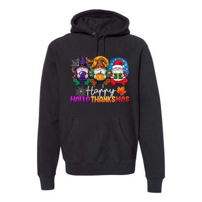 Halloween Thanksgiving Christmas Happy Hallothanksmas Gnomes Premium Hoodie