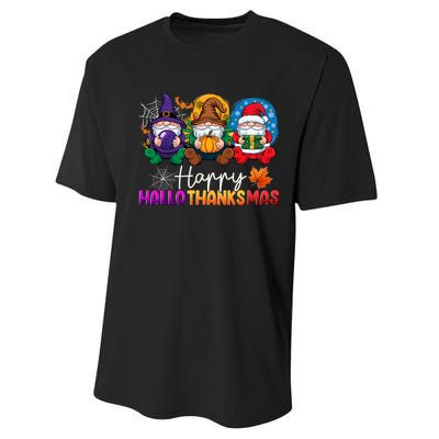 Halloween Thanksgiving Christmas Happy Hallothanksmas Gnomes Performance Sprint T-Shirt