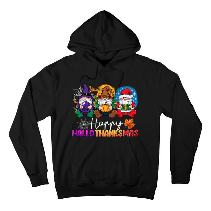 Halloween Thanksgiving Christmas Happy Hallothanksmas Gnomes Tall Hoodie