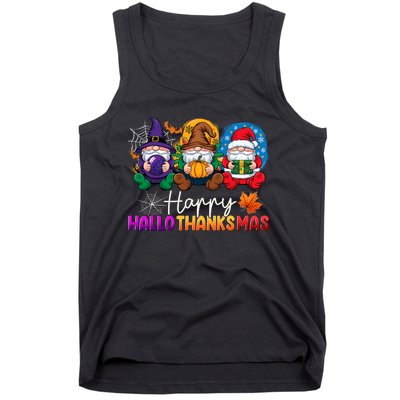 Halloween Thanksgiving Christmas Happy Hallothanksmas Gnomes Tank Top