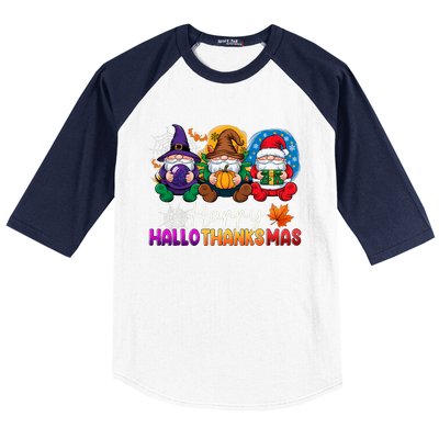 Halloween Thanksgiving Christmas Happy Hallothanksmas Gnomes Baseball Sleeve Shirt