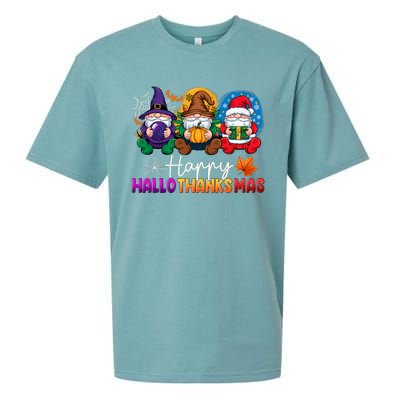 Halloween Thanksgiving Christmas Happy Hallothanksmas Gnomes Sueded Cloud Jersey T-Shirt