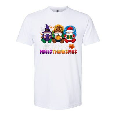 Halloween Thanksgiving Christmas Happy Hallothanksmas Gnomes Softstyle® CVC T-Shirt