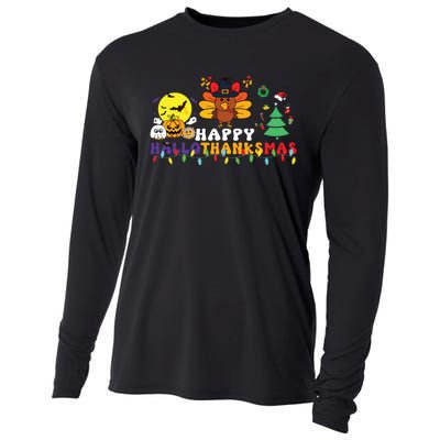 Halloween Thanksgiving Christmas Turkey Happy Hallothanksmas Cooling Performance Long Sleeve Crew