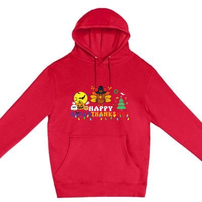 Halloween Thanksgiving Christmas Turkey Happy Hallothanksmas Premium Pullover Hoodie