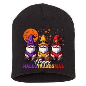 Halloween Thanksgiving Christmas Happy Hallothanksmas Gnomes Short Acrylic Beanie