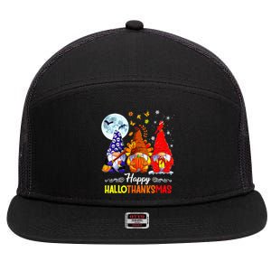 Halloween Thanksgiving Christmas Happy Hallothanksmas Gnomes 7 Panel Mesh Trucker Snapback Hat