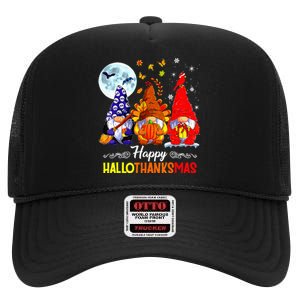 Halloween Thanksgiving Christmas Happy Hallothanksmas Gnomes High Crown Mesh Back Trucker Hat