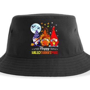 Halloween Thanksgiving Christmas Happy Hallothanksmas Gnomes Sustainable Bucket Hat