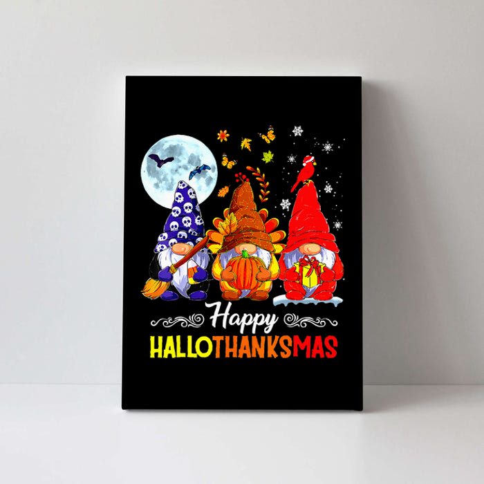 Halloween Thanksgiving Christmas Happy Hallothanksmas Gnomes Canvas