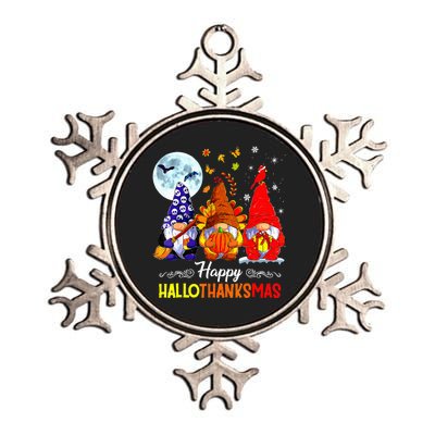 Halloween Thanksgiving Christmas Happy Hallothanksmas Gnomes Metallic Star Ornament