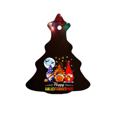 Halloween Thanksgiving Christmas Happy Hallothanksmas Gnomes Ceramic Tree Ornament