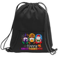 Halloween Thanksgiving Christmas Happy Hallothanksmas Gnomes Sweatshirt Cinch Pack Bag