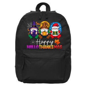 Halloween Thanksgiving Christmas Happy Hallothanksmas Gnomes 16 in Basic Backpack