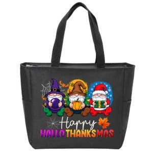 Halloween Thanksgiving Christmas Happy Hallothanksmas Gnomes Zip Tote Bag