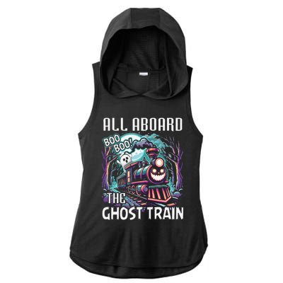 Halloween Train Choo Cho Locomotive All Aboard Railroad Ladies PosiCharge Tri-Blend Wicking Draft Hoodie Tank