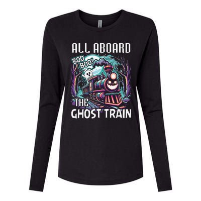 Halloween Train Choo Cho Locomotive All Aboard Railroad Womens Cotton Relaxed Long Sleeve T-Shirt