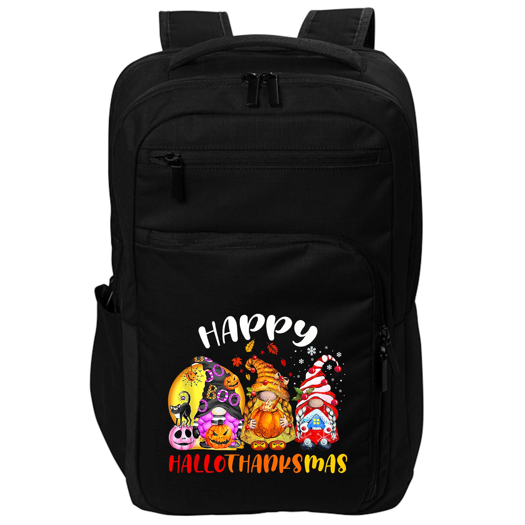 Halloween Thanksgiving Christmas Happy HalloThanksMas Gnomes Impact Tech Backpack