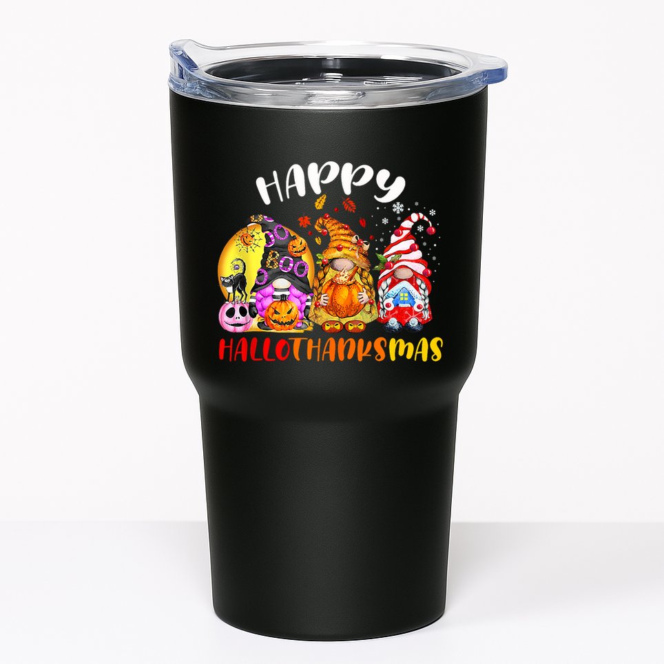 Halloween Thanksgiving Christmas Happy HalloThanksMas Gnomes Tumbler