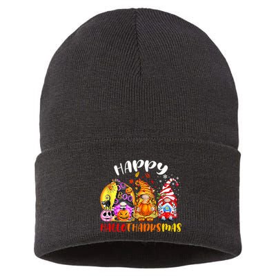 Halloween Thanksgiving Christmas Happy HalloThanksMas Gnomes Sustainable Knit Beanie