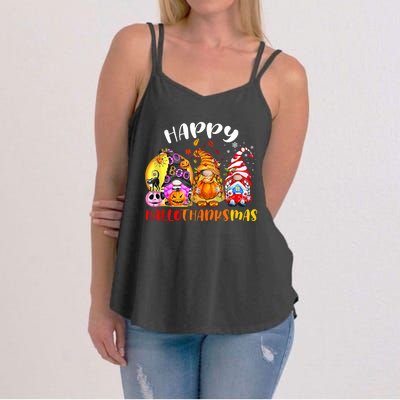 Halloween Thanksgiving Christmas Happy HalloThanksMas Gnomes Women's Strappy Tank