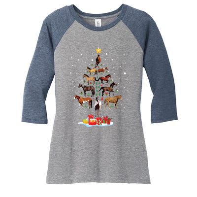 Horse Tree Christmas Horses Xmas Tee Gifts For Women Girl Women's Tri-Blend 3/4-Sleeve Raglan Shirt