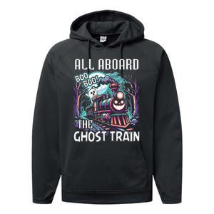 Halloween Train Choo Cho Locomotive All Aboard Railroad Performance Fleece Hoodie