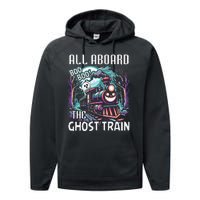 Halloween Train Choo Cho Locomotive All Aboard Railroad Performance Fleece Hoodie