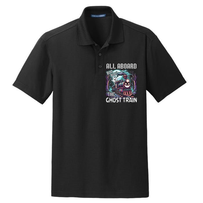 Halloween Train Choo Cho Locomotive All Aboard Railroad Dry Zone Grid Polo