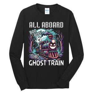 Halloween Train Choo Cho Locomotive All Aboard Railroad Tall Long Sleeve T-Shirt