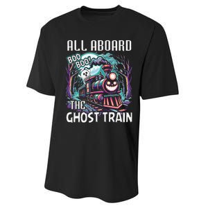 Halloween Train Choo Cho Locomotive All Aboard Railroad Performance Sprint T-Shirt