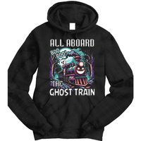 Halloween Train Choo Cho Locomotive All Aboard Railroad Tie Dye Hoodie