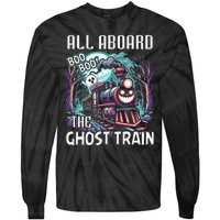 Halloween Train Choo Cho Locomotive All Aboard Railroad Tie-Dye Long Sleeve Shirt